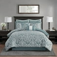 thumbnail image 6 of Witaxima Cal King 8-Piece Bedding Set, Aqua/Silver Jacquard Comforter with Decorative Pillows, Hypoallergenic Polyester, 6 of 16