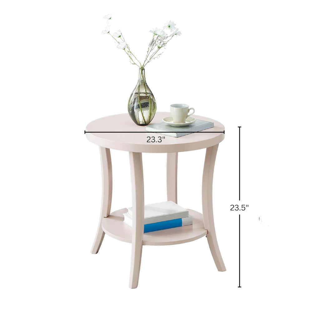 Roundhill Furniture Perth Round End Table with Shelf, Pink