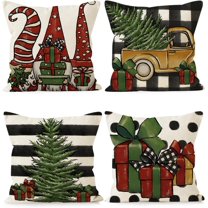 Santa Dwarf Gift Box Christmas Pillow Covers Set of 4, 18 x 18 Inches Throw Pillow Covers Cushion Case Christmas Decor Xmas Decorations for Sofa Couch