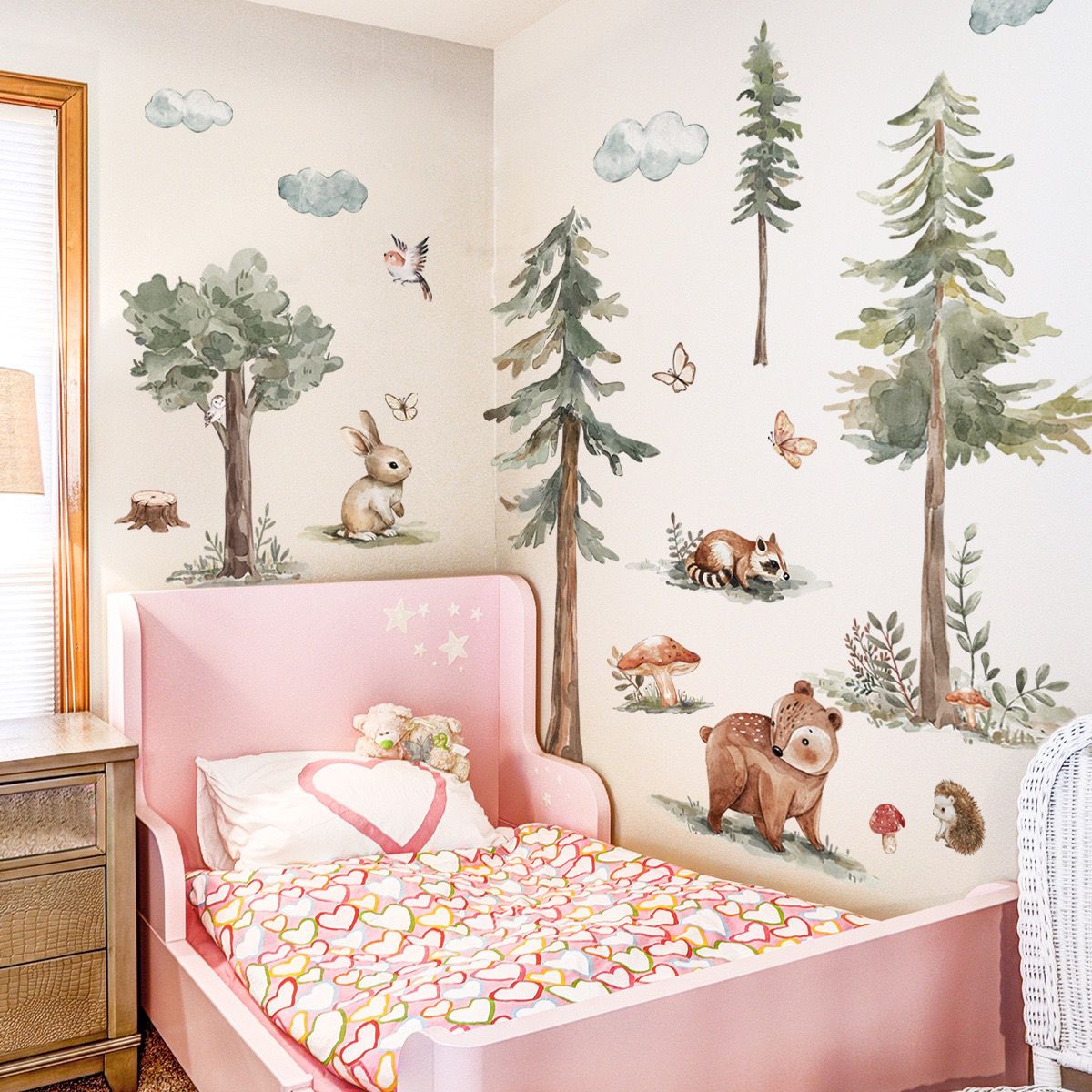 Large Jungle Animals Forest Tree Wall Decal bear  wall DIY Peel and Stick Woodland Hedgehog Stickers DIY Removable Jungle Giant Mountain Art for Bedroom Nursery Room Living Room Playroom