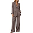 thumbnail image 2 of Muscularfit Palazzo Women Summer Sets Womens Suits Plus Size Blazer Sets Brown Collared Long Sleeve Shirt And Shorts Set Women, 2 of 4