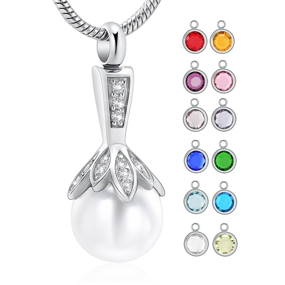 Birthstone Personalized Pearl Cremation Jewelry for Ashes, Urn Necklace Urn Jewelry Ashes Holder for Women Ashes Keepsake (1PC September Stone)