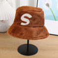 thumbnail image 3 of Guiexla Women Winter Fisherman Hat Letter Decor Flat Top Deep Anti-slipThick Plush Soft Windproof Warm Solid Color Lady Autumn Bucket Cap, 3 of 8