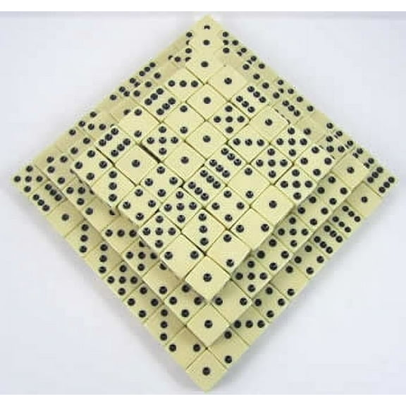 Ivory Opaque Dice with Black Pips D6 16mm (5/8in) Bulk Pack of 200 Koplow Games