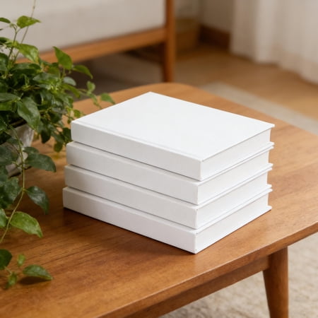 DEEPCRAFF 4Pcs Realistic White Fake Books for Photography Props and Modern Table Display