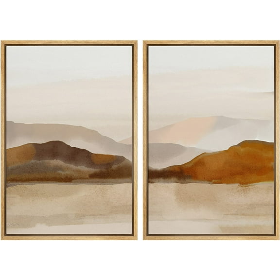 IDEA4WALL Framed Canvas Print Wall Art Set Brown Mountain Range Ocean Lake Nature Wilderness Modern Art Decorative Geometric Minimal Artwork for Living Room, Bedroom, Office -