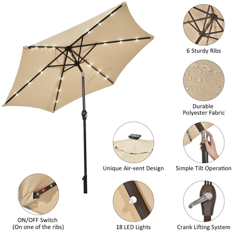 Aimee Lii 9 Feet Solar LED Lighted Patio Market Umbrella Tilt Adjustment Crank Lift, Table Umbrella Outdoor for Patio, Pool, Beach, Beige Aimee Lii 9 Feet Solar LED Lighted Patio Market Umbrella Tilt Adjustment Crank Lift, Table Umbrella Outdoor for Patio, Pool, Beach, Beige