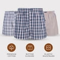 thumbnail image 4 of Men's Woven Boxer Shorts 3-Pack - 5 Plaid Patterns, Premium Cotton, Comfortable Elastic Waist, Button Fly, Casual Underwear for Daily Wear, Navy Plaid Pack, L, 4 of 8