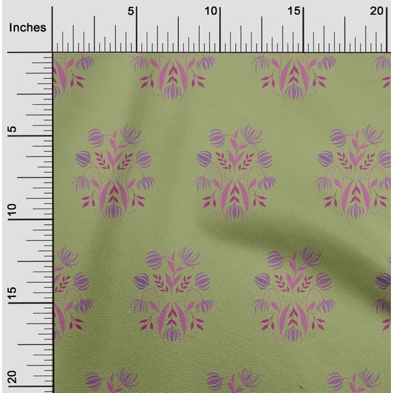 oneOone Georgette Viscose Lime Green Fabric Leaves & Flower Diy Clothing Quilting Fabric Print Fabric By Yard 42 Inch Wide-Q0A