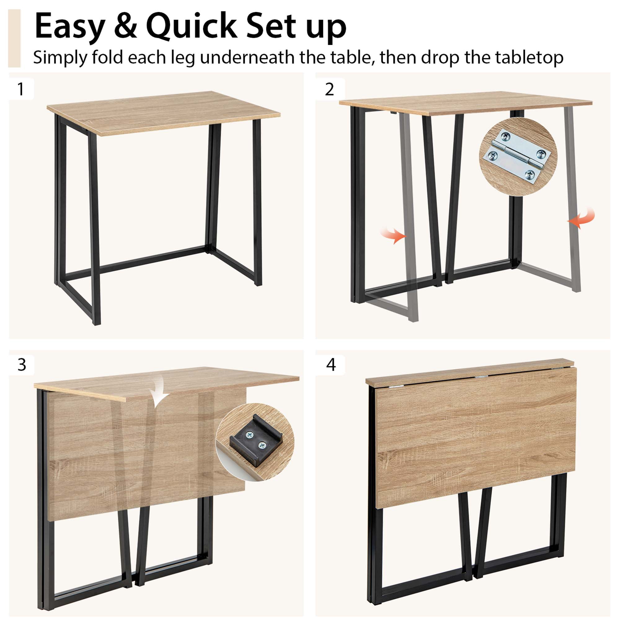Costway Folding Computer Desk No Assembly Study Writing Table for Small Spaces Natural