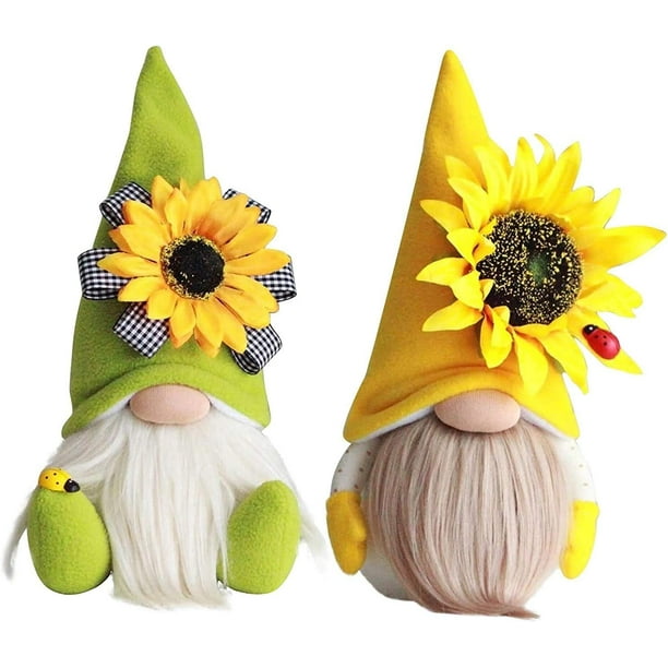 Juego de 2 decoraciones de Pascua de gnomo de primavera, muñeco de peluche sin rostro de gnomo de girasol de verano hecho a mano, decoración de cocina de girasol de granja de primavera, adorno de gno TUNC Sencillez