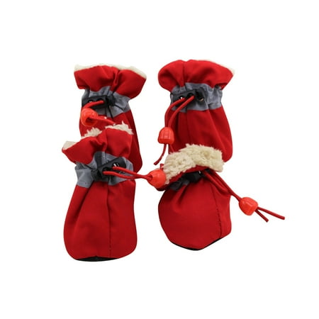 Pet Apparel Waterproof Dog Boots Anti-Slip Snow Shoes for Small to Medium Dogs  Adjustable Winter Paw Protectors  Red  Set of 4 Red One Size