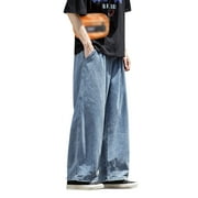 Ketyyh-chn99 Mens Pants Jeans 2024 Stretch Waist Straight Fit Classic Loose Fit Work Wear Trousers Blue,XL