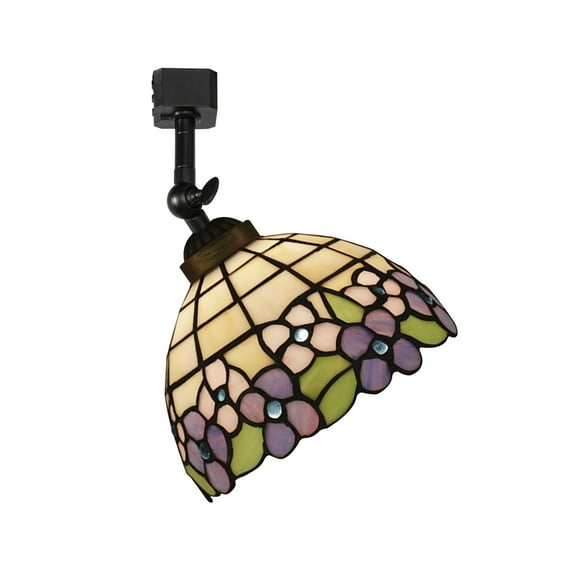 KAYYELAMP J-Type Track Head Lighting Adjustable Angle Tiffany Ceiling Light Purple Flower Pattern Glass Handmade Antique Track Light Fixture For Gallery Mirror Front