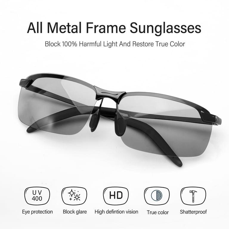 Bloomoak Photochromic Driving Glasses - Photochromism & Polarization | Adjustable Nose Pieces | Non-Slip Temple - for Sunny & Cloudy Day Driving | F