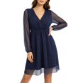 thumbnail image 2 of Lopecy-Sta Womens Dresses V Neck Faux Wrap Elastic Waist A Line Mini Dress Long Sleeve Chiffon Overlay Fit for Wedding Guest Dinner Date Semi formal Events, 2 of 6