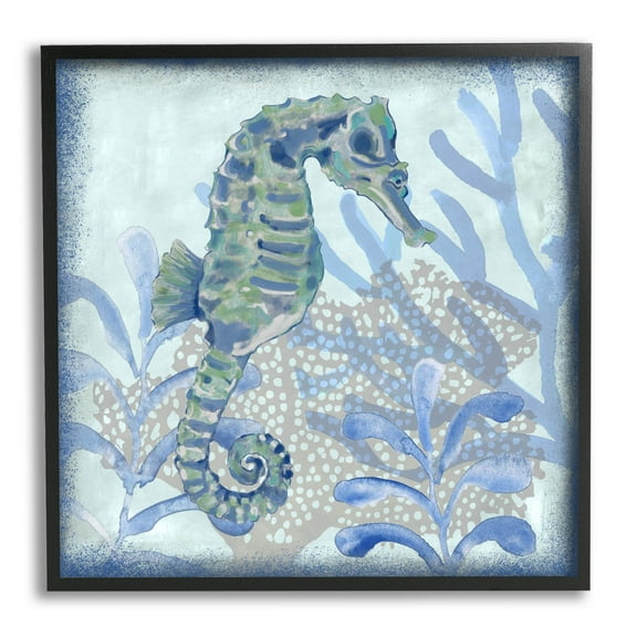 Seahorse Underwater Coral Botanicals Animals & Insects Graphic Art Black Framed Art Print Wall Art