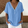 thumbnail image 2 of GUACER Womens V Neck Flowy Tee Blouses Lace Trim Short Sleeve Shirts Button Detail Casual Boho Summer Tunic Tops, 2 of 5