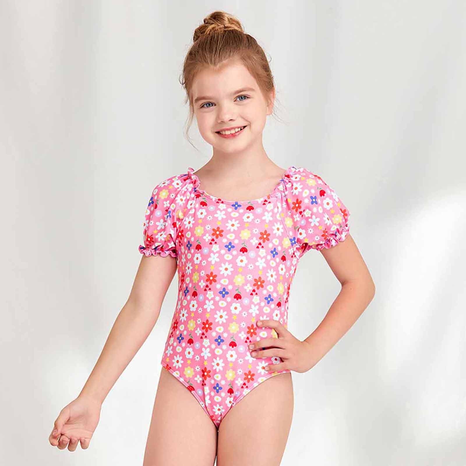 Jovati Baby Bathing Suit Girl Baby Girls Swimwear Childrens Swimsuit Flower Print Short Sleeve Surfing One Piece Swimsuit Bathing Suit Swimming Suit G