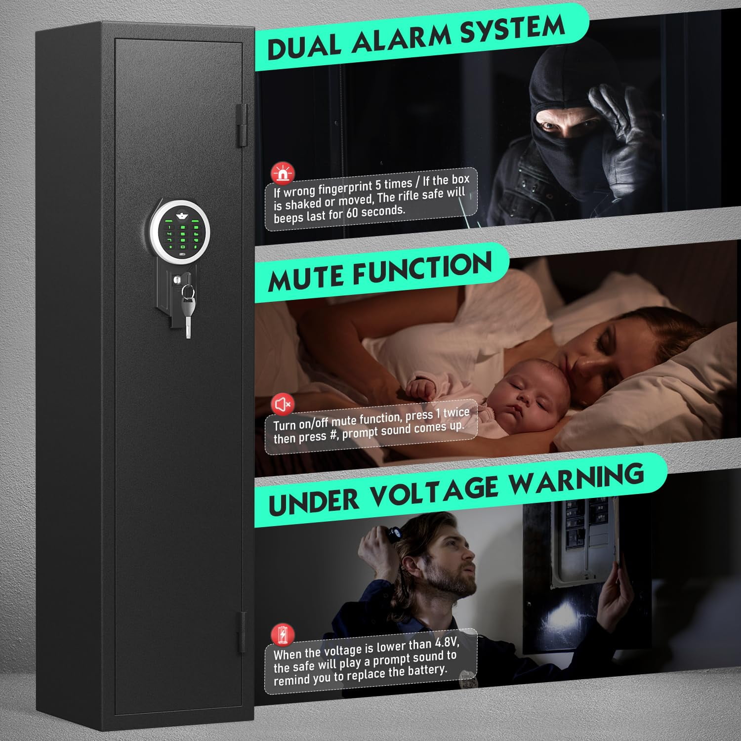 Kavey [2024 NEW] 2-3 Gun Safe, Digital Keypad Large Long Gun Safe for Shotguns, Quick Access Gun Cabinets with LED Light, Gun Safe with Adjustable Gun Rack and Removable Shelf