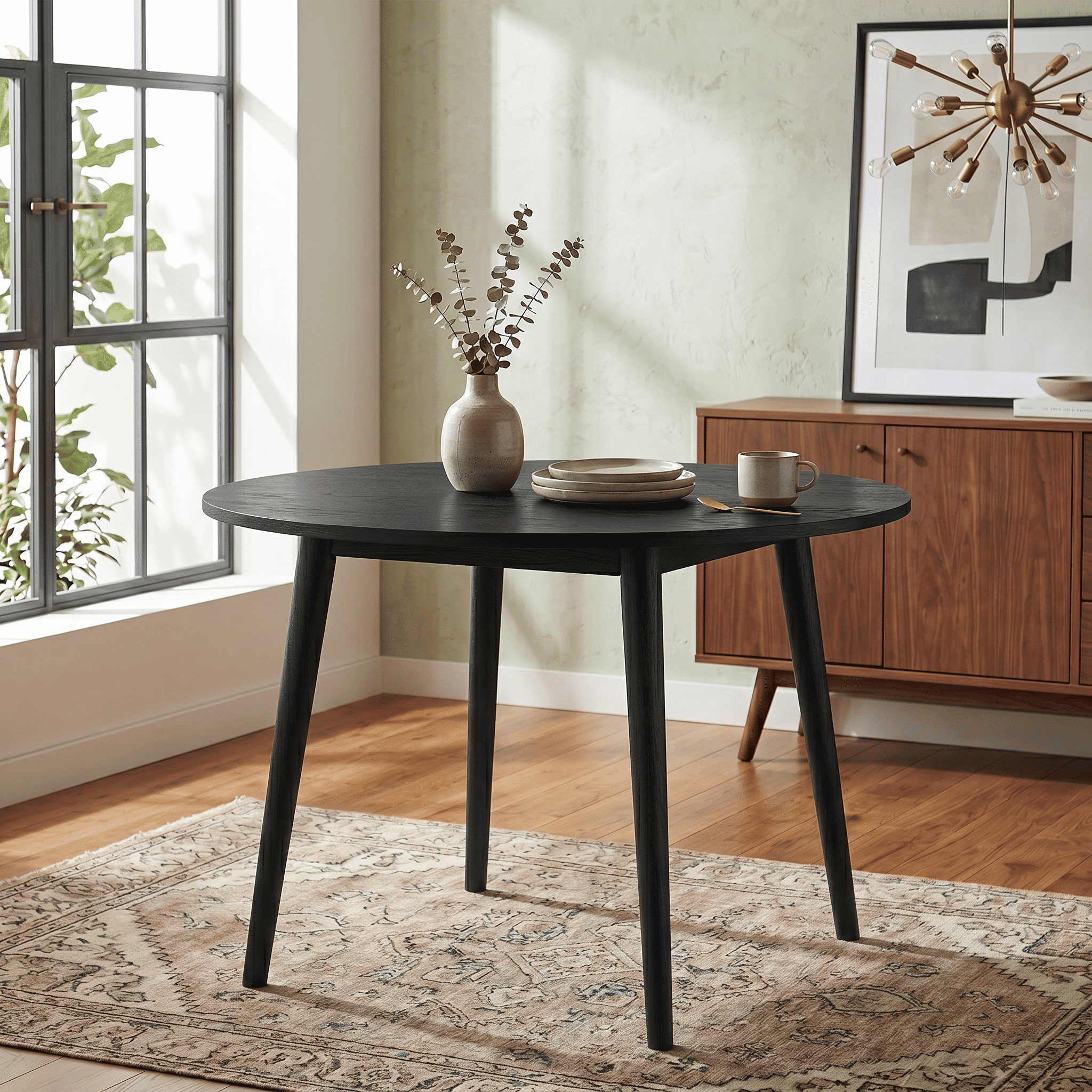 Furniture of America Rusenta Solid Wood 42-inch Round Dining Table, Black