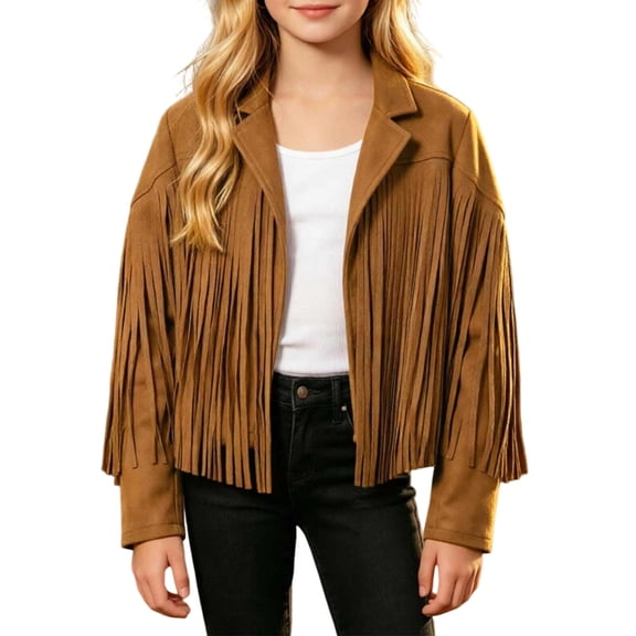 Shadoumai Girls Fringe Jackets Kids Cow Girl Western Tassels Motorcycle Cardigan Cropped Coats 5 14 Years 6 Year Girl Clothes