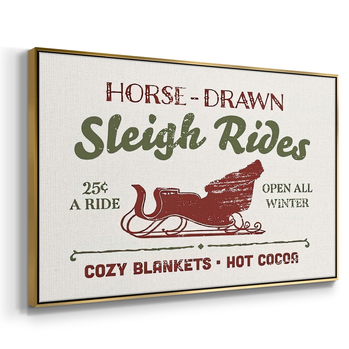 Christmas Farm Sign III - Framed Gallery Wrapped Holiday Canvas - 17 x 25 - Gold Frame