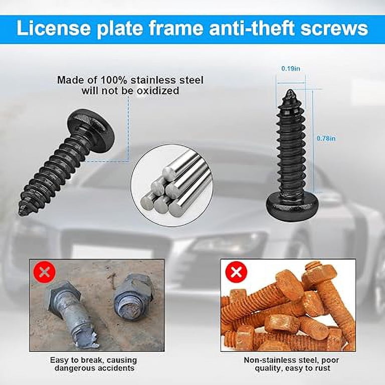 42-Piece Anti-Theft License Plate Screw Kit - Stainless Steel Bolts With Caps, Black