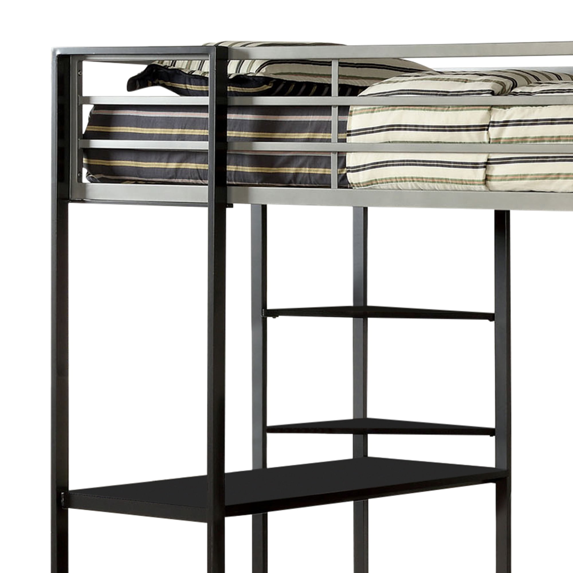 Furniture of America Mort Metal Silver and Gun Metal Full Loft Kids Bed with Workstation