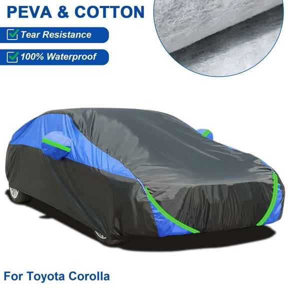 For Toyota Corolla Car Cover Waterproof Sedan Full Car Cover Thickened PEVA&Cotton Outdoor Snow Sun Rain Dust All Weather Protection Black Blue