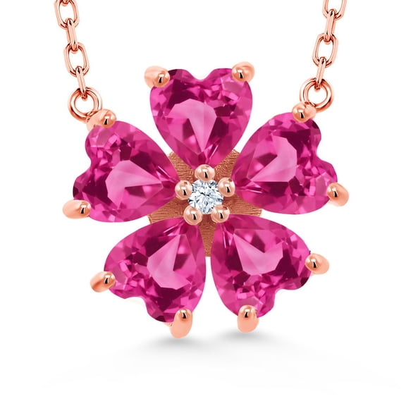Gem Stone King 18K Rose Gold Plated Silver Pink Created Sapphire and White Zirconia Pendant Necklace for Women (4.03 Cttw, Heart Shape 6MM, with 18 inch Chain)