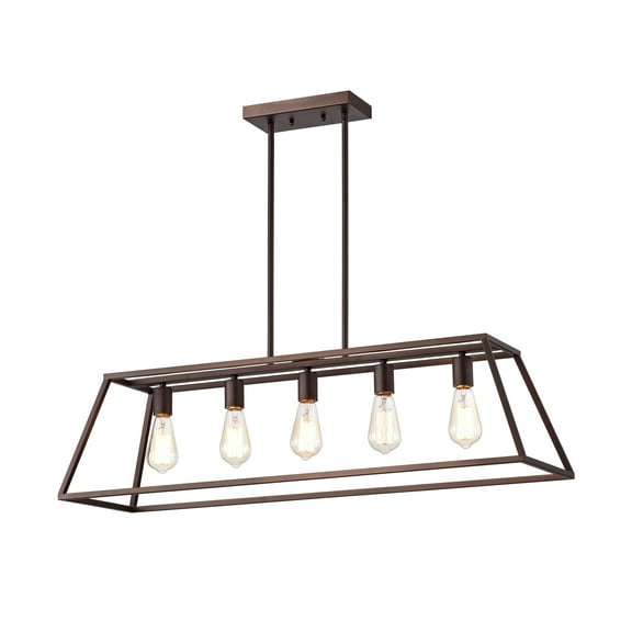 CHLOE Ironclad Industrial 5 Light Bronze Island Pendant Ceiling Fixture 38"