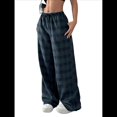 thumbnail image 1 of Pantalones Rectos con Estampado de Leopardo A Cuadros para Mujer, Cintura Elástica, Estilo Y2K, con Bolsillos. Cuadrícula Azul y Verde L, 1 of 8