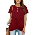 thumbnail image 1 of UANWENN Women's Casual Knot Ruched Short Sleeve T Shirt Round Neck for Spring & Summer Compression Shirt Long Sleeve Compression Shirts for Women Long Sleeve Women Workout Tops Raglan T Shirt Women, 1 of 4