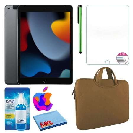 Used Apple 10.2" iPad (2021, 64GB, Wi-Fi, Space Gray) (MK2K3LL/A) Bundle with Brown Zipper Sleeve & Screen Protector