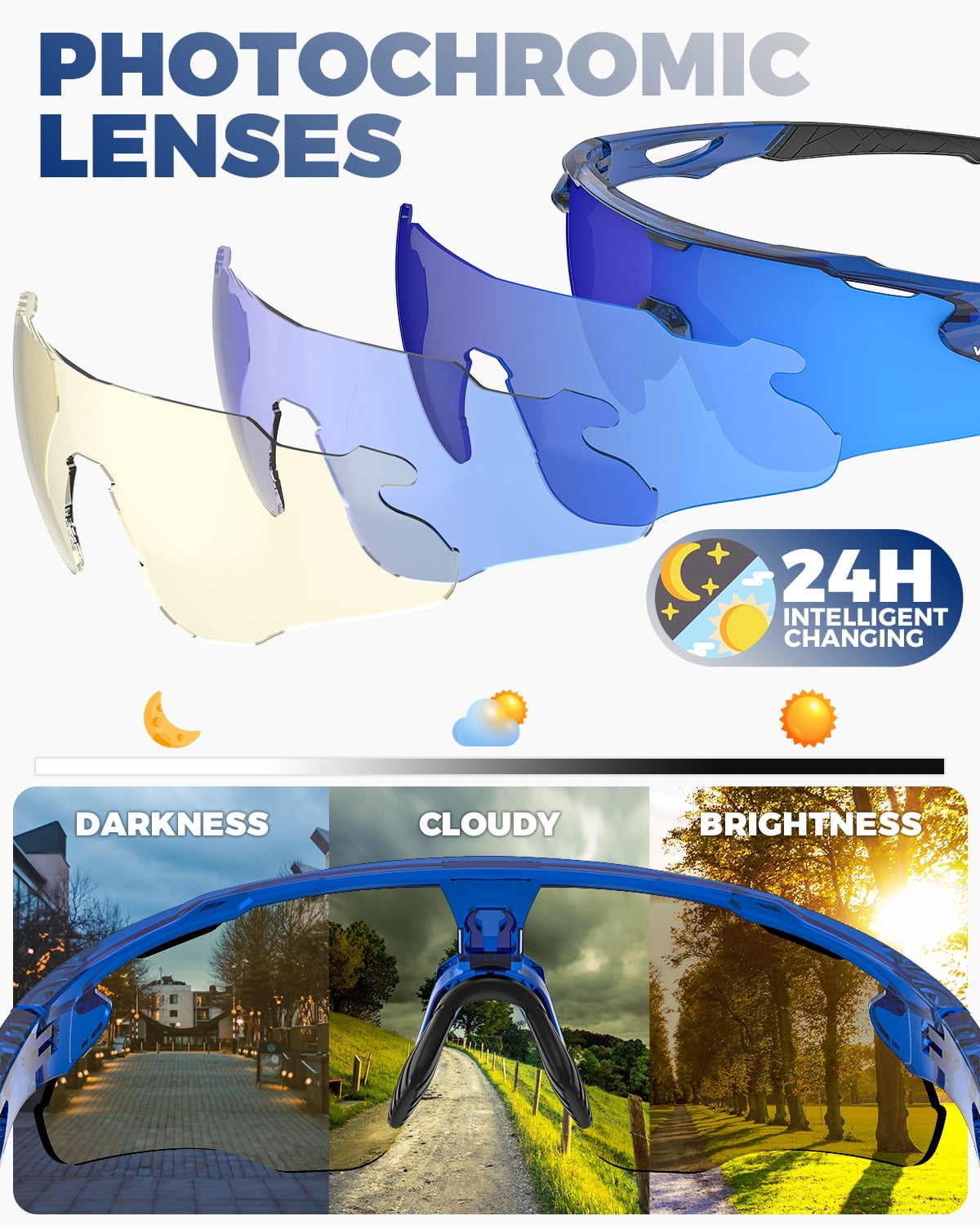VICTGOAL Photochromic Cycling Glasses for Men Women, Clear Bike Glasses with UV400 Protection, Sports Running Sunglasses Goggles