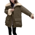 thumbnail image 2 of Bovxnpu Winter Coats for Women, Women's Down Jackets Faux Large Lapel Patchwork Down Cotton Coat Casual Thick Warm Winter Clothing, 2 of 7