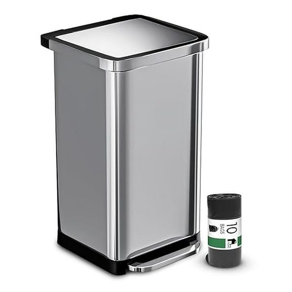 20 Gallon Stainless Steel Large Kitchen Trash Can with Foot Pedal, Soft Close Lid and Trash Bag Retainer Rim