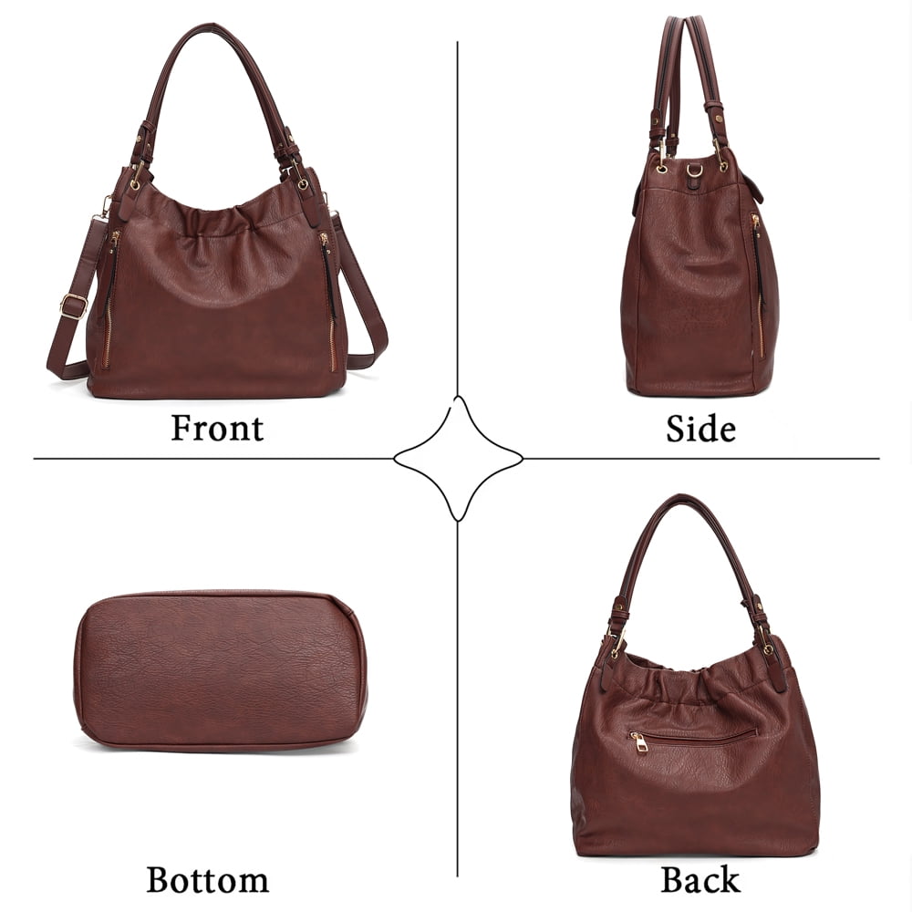 Capamaster Slouchy Hobo Handbag for Women, Soft Faux Leather Shoulder Purse with Top Handles and Front Zipper Pockets, Coffee