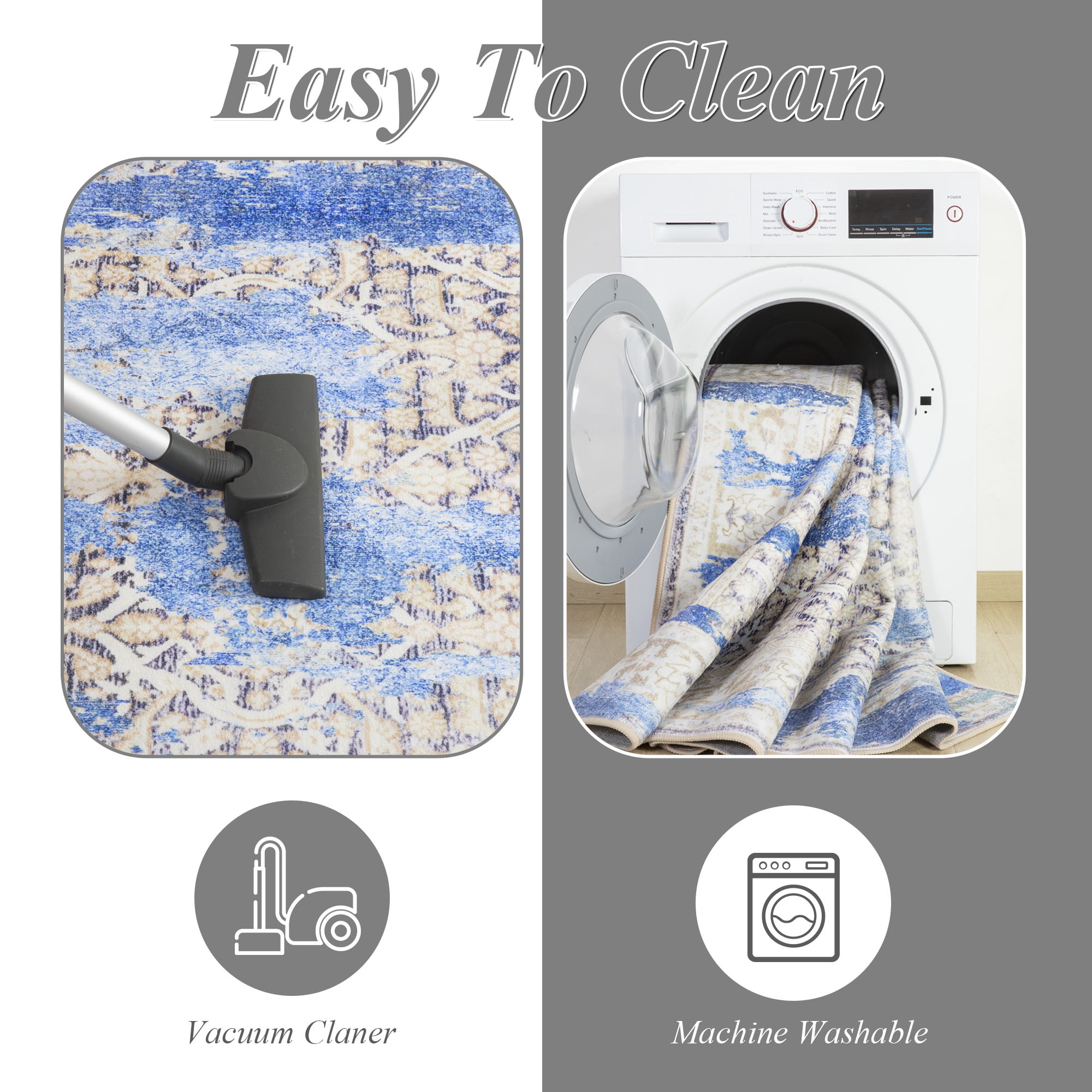 Wondo 8x10 Modern Abstract Area Rugs - Blue Low Pile Washable Carpet for Living Room, Bedroom, Nursery, Office, Kitchen - Non-Slip Stain Resistant Soft Rug for Indoor Use