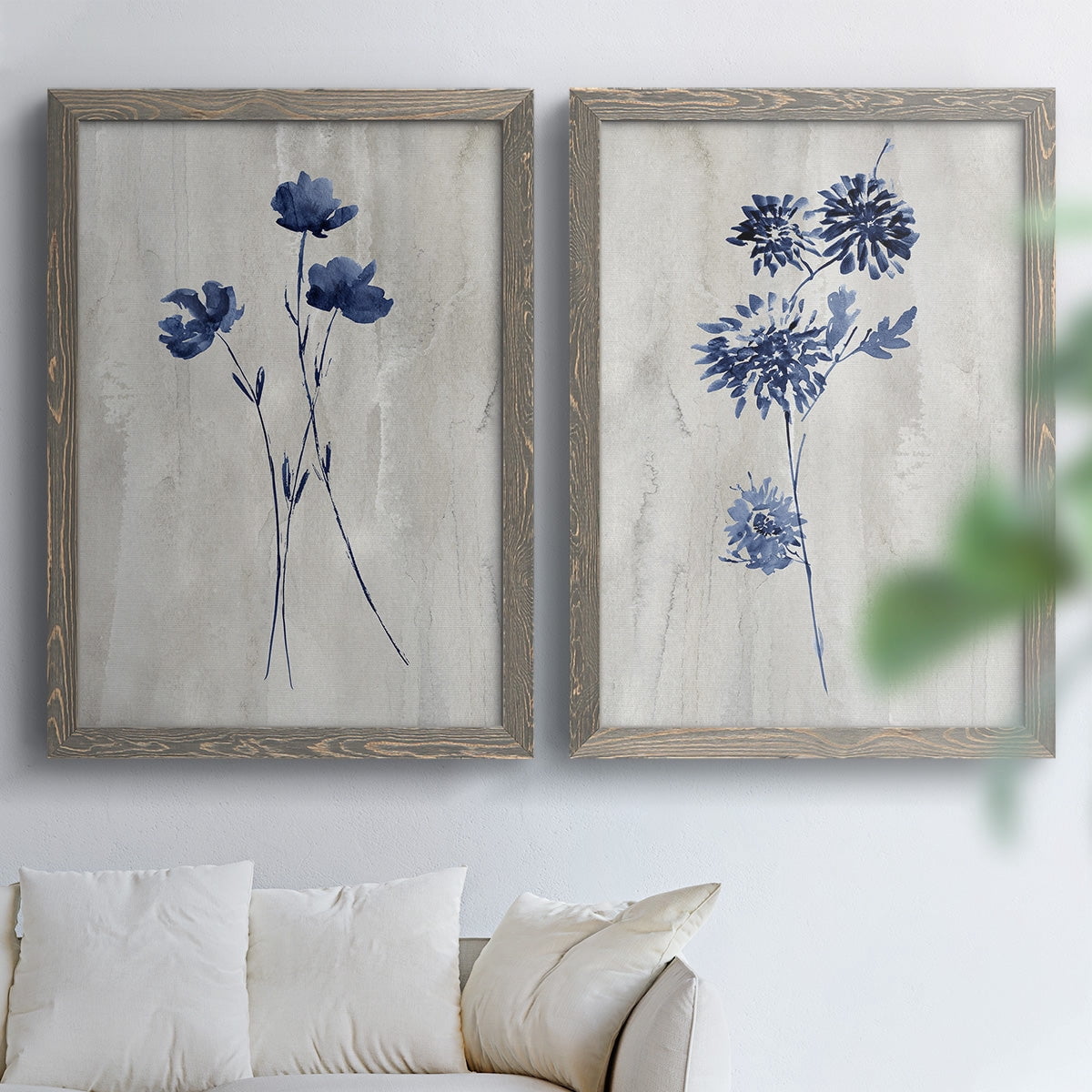 Indigo Botanical III - Premium Framed Canvas 2 Piece Set - Ready to Hang