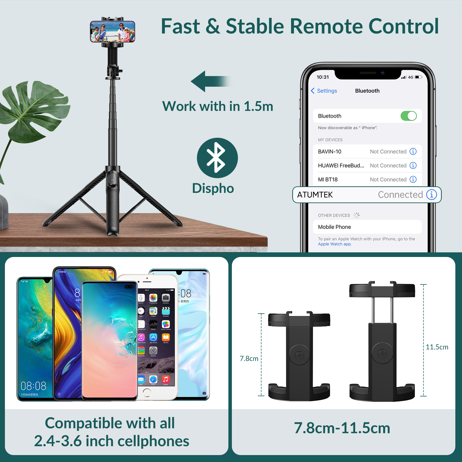 Apexel 1.5m Foldable Phone Tripod Extended Selfie Stick Portable iPhone Selfie Stick 360° Adjustable Stand For iPhone Android