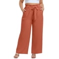 thumbnail image 2 of Xdegoge Plus Size Pants Women Elastic High Waist Trousers Featuring Self Tie Belt Wide Leg Flowy Summer Beach Dressy Casual Lounge Bottoms with Deep Side Pockets, 2 of 7
