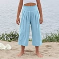 thumbnail image 5 of IVEYRTF Girls High Waist Wide Leg Capri Pants Elastic Waist with Pockets Kids Casual Comfortable Spring Summer Everyday Bottoms(Light Blue,8 Years), 5 of 7