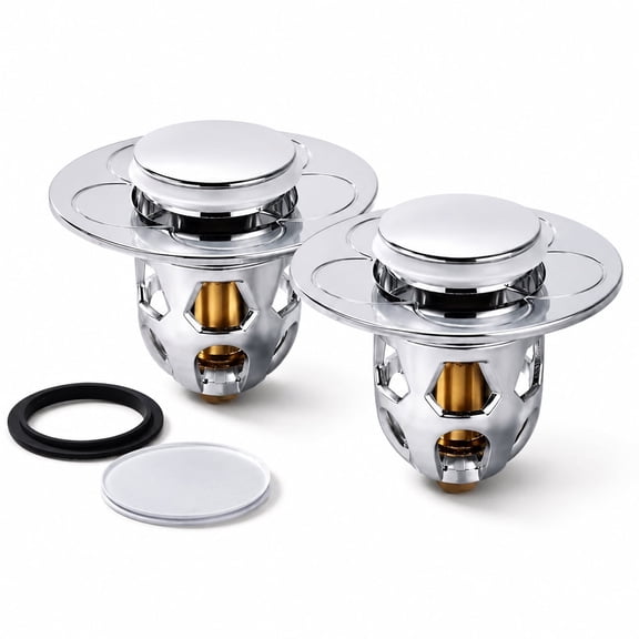 2pcs Premium Basin Pop Up Sink Drain Strainer,Universal Bathroom Sink Stopper,Anti-Leakage and Clogging, with Hair Catcher, Made Brass, Chrome Plated