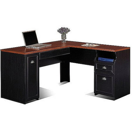 Bush Fairview Collection L-Shaped Desk, Antique Black And Cherry Bush Fairview Collection L-Shaped Desk, Antique Black and Cherry - Bush Fairview Collection L-Shaped Desk, Antique Black And Cherry