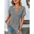 thumbnail image 5 of Womens Dressy Casual Cap Short Sleeve Tops Trendy Summer V Neck Loose Striped Casual Basic T Shirts Tee Blouses Black L, 5 of 7