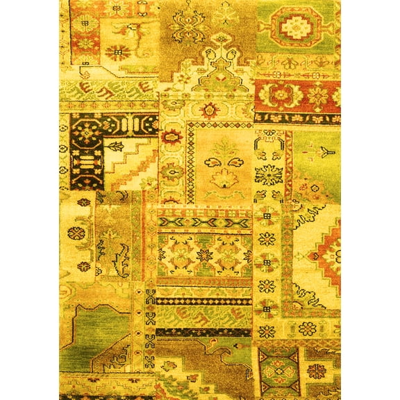 Ahgly Company Machine Washable Indoor Rectangle Persian Yellow Traditional Area Rugs, 5' x 7'