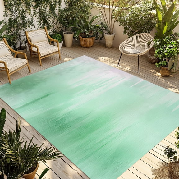 Minimalist Gradient Outdoor Area Rug 3x5ft Decorative Indoor Outdoor Rug Abstract Green White Patio Area Rug for Porch, Deck, Balcony, Entryway, Camping & RV