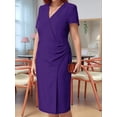 thumbnail image 4 of Women'S V Neck Short Sleeve Dress Solid Color Plus Size Casual Summer Maxi Day Gown Office Wear 5XL, 4 of 7